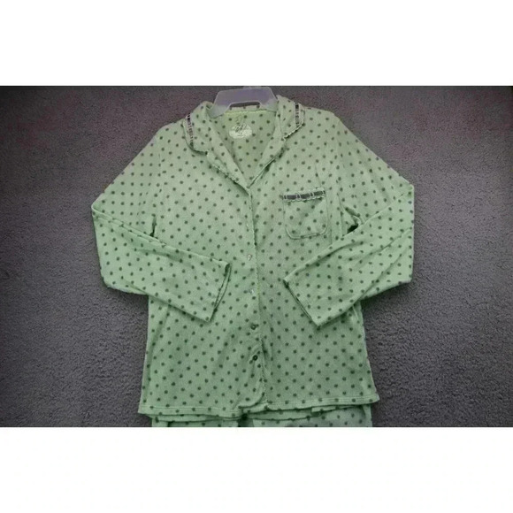 Women's Aria Flannel Pajama Set-Size Medium-Light Green & Gray-100% Polyester - Picture 1 of 11